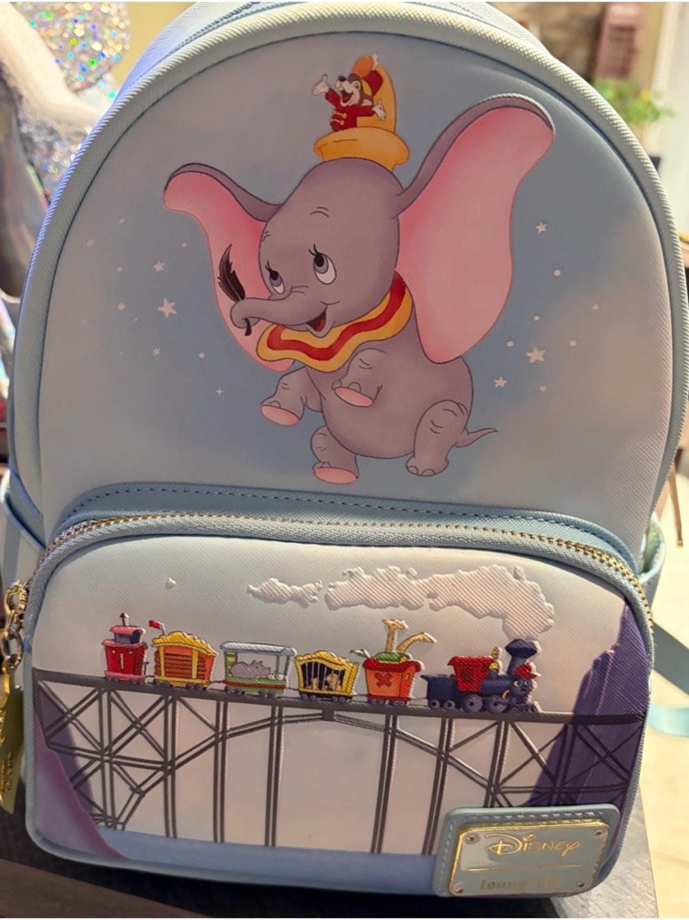 Disney Light Blue Dumbo Kids Backpack with Pink Ear Accents
